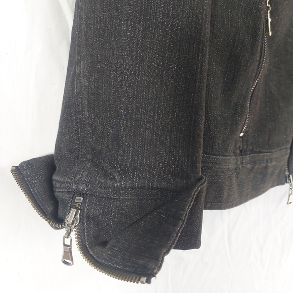Spanner Black Denim Zippered Jean Jacket, Size 12 - Picture 4 of 11